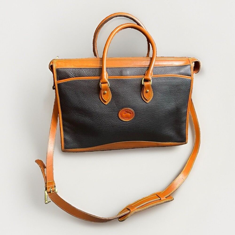 Vintage Dooney & Bourke R27 Classic Briefcase Black Tan AWL USA Laptop Bag